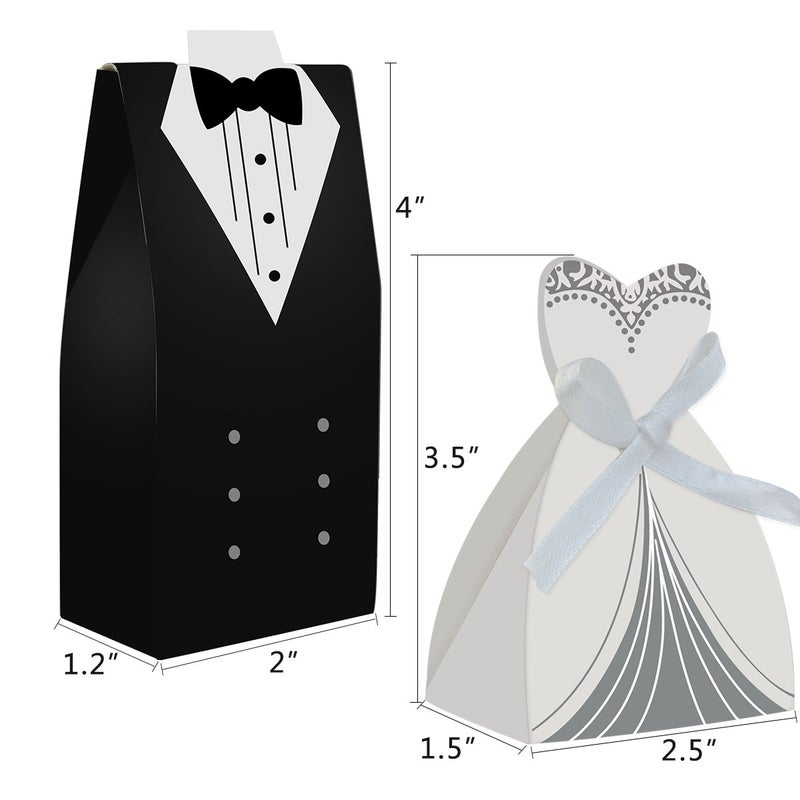 cnomg 100pcs Party Wedding Favor Dress & Tuxedo Bride and Wholesale Candy Favor Box, Creative Dress Gift Box Bow-knot Bonbonniere for Christmas Wedding Party Birthday Bridal Shower Decoration - Image 2